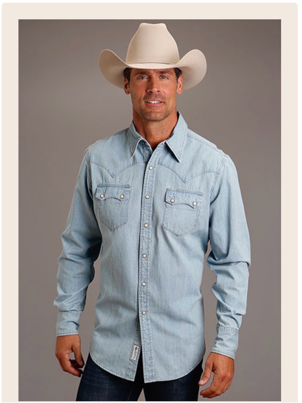 Stetson Men's Snap Front Shirt - Light Denim